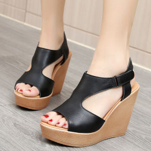 Mùa Hè Năm 2022 Nữ Giày Sandal Thật Da Giày Cao Gót Đế Dày Miệng Cá Da Bò Chống Thấm Nước Thời Trang Sành Điệu Phong Cách Đường Phố