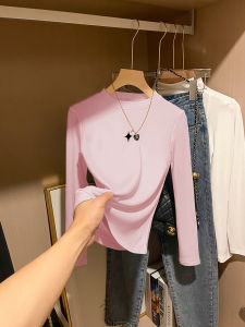 Áo Sơ Mi Nữ Cổ Đứng Lót Lông Cừu Hai Mặt Dài Tay Thời Trang Xuân Thu Ôm Vừa Vặn Mặc Trong Đa Năng Chất Liệu Polyester