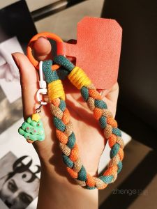 Cartoon Pendent Mobile Phone Strap Hand Knitted Cotton Rope Keychain Holder Anti-Loss Decorative Chain for Girls Phone Case