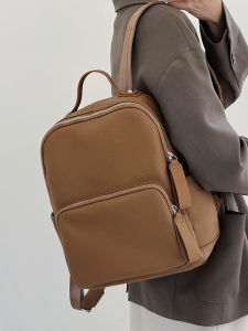 jpj | Large Capacity Leather Backpack JPJClassic Womens Travel Bag Double Shoulder British Style Pure Color Soft Hand Youth Pack