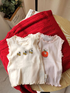 Girls Pure Cotton Vest A-Class Breathable Thin Sleeveless T-Shirt Baby Lace Trim Mesh Lightweight Summer Casual Cotton Top