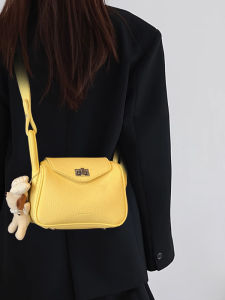 Elegant Yellow Womens Crossbody Pillow Bag Fashionable Modern Neutral Style Soft Polyester Lining Lockless Single Strap