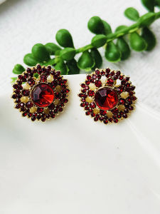 ต่างหูรูปทรงเรขาคณิตสีแดงประดับเพชร ต่างหูแฟชั่นสไตล์วินเทจ ต่างหูแบบห้อยสำหรับผู้หญิง ต่างหูแบบห้อยแบบติดหู