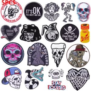5PCS Wholesale Punk Patch Iron On Embroidered Patches On Clothes Skeleton Sew Embroidery Patches For Clothing Sticker Badges DIY