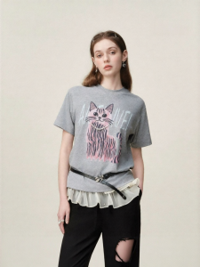 AIVEI | Cat Print Casual Round Neck T-shirt