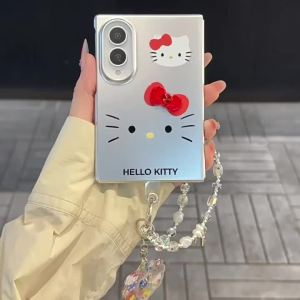 Sanrio | Korean Cute Cartoon 3D Sanrio Hello Kitty Case for Samsung Galaxy Z Fold 8 Ultra Z Fold 8 Raised Lens Protect Cover with Lanyard
