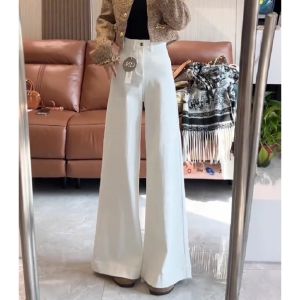 American Retro White Wide Leg Jeans Womens Spring 2025 New Small Size Draping Loose Straight Floor-Length Pants