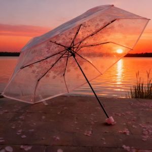 Transparent Folding Umbrella Pink Cherry Blossom High Quality Student Photography Three Fold Aesthetic Clear Umbrella