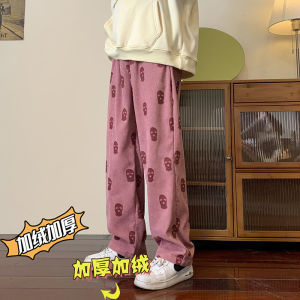 กางเกงลำลองชายผ้าคอร์ดูรอยสไตล์ฮิปฮอปอเมริกันย้อนยุค กางเกงขายาวทรงหลวม กางเกงขายาวทรงขากว้างสำหรับฤดูใบไม้ร่วงและฤดูหนาว