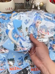 50 Pieces of Independent Packaging Style Mixed With 3-12-Year-Old Childrens Cartoon Nezha Mask Three-Layer Disposable School Outdoor Daily Use