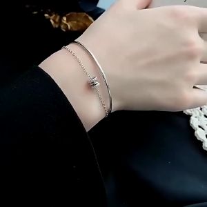 ESCOBAL✨พร้อมส่ง สร้อยข้อมือเงินแท้ Double Arc สร้อยข้อมือเงินแท้ฝังเพชร สร้อยข้อมือผู้หญิง สร้อยข้อมือเพชรรูปต้นไผ่ สวมใส่ได้ทุกโอกาส ซื้อให้แฟน ซื้อให้คนรัก ของขวัญวันครบรอบ พร้อมส่ง!!!