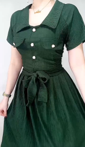 Jer Jen Celesthine Fashionable Collar Button Belted Dress for Special Occasions Graduation Wedding Prom Debut Binyag Elegant Casual Formal Wear