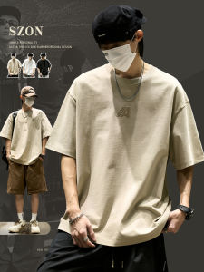 เสื้อยืดคอกลมแขนสั้นผ้าฝ้ายผสมสำหรับผู้ชาย ทรงหลวม สไตล์ลำลอง ฤดูร้อน 2025 เสื้อยืดคอกลมพิมพ์ลายตัวอักษร ทรงหลวม ทรงลำลอง