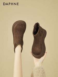 Daphne | Winter Faux Suede Leather Boots Warm Lined Round Toe Thick Sole Womens Ankle Boots