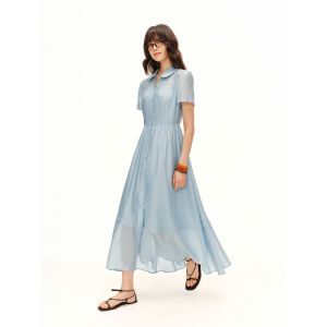 DUSHU | Customizable Peter Pan Collar Shirt Dress Lightweight Slimming