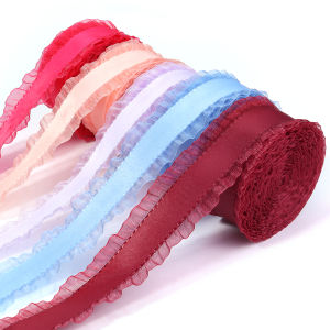 5yards/roll 2.5cm Pleated Stretch Lace Trims Ribbons Ruffled Elastic Band Baby Hairband Belt Shoes Decorative Tapes DIY Craft