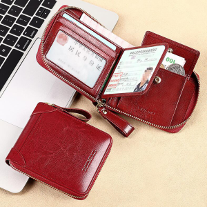 BANYANU Small Zipper Wallet Anti RFID Cow Genuine Leather Women Coin Purse for Gifts 2025 New Design