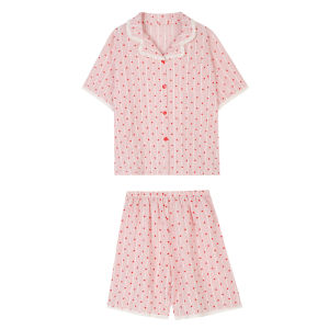 Lace Trim Star Stripes Collar Sleepwear Set