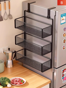 evesigar | Kitchen Side Shelf Multifunctional Hooks Storage Rack Hole-Free