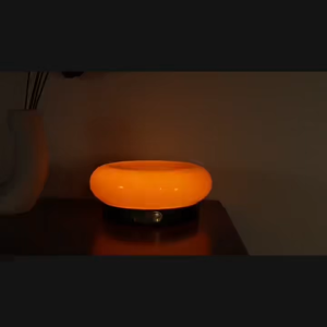 Bauhaus Wireless Rechargeable Donut Glass Table Lamp Portable Orange Desk Lamp With Wooden Base Touch Control Bedroom Living Room Decorative Night Light