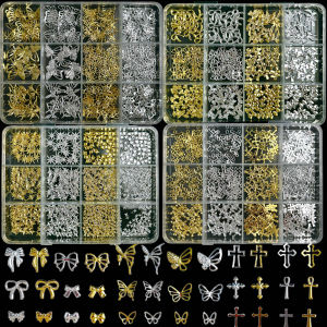 1 Hộp Trang Trí Móng Tay Hình Bướm Sáng Tạo 3D Mini Hợp Kim Vàng Bạc Ngôi Sao Bốn Cánh Hình Thoi Dành Cho Trang Trí Móng Tay Tự Làm