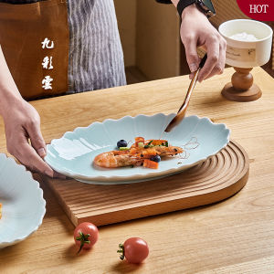 Jingdezhen Chinese Style Ceramic Fish Plate Underglaze Color Restaurant Hotel Restaurant Cold Hot Dish Steamed Fish Plate Dining Utensils