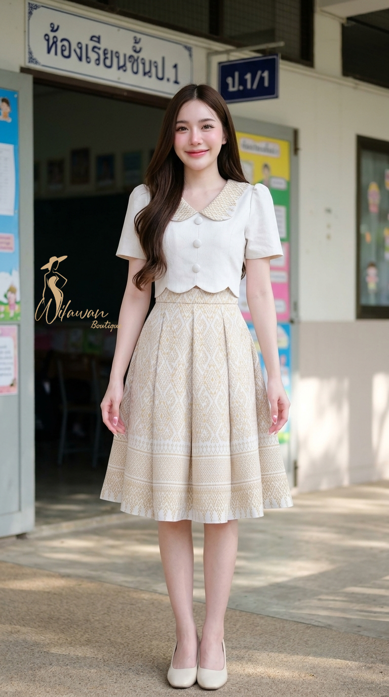 ชุดเดรสผ้าฝ้ายทอไทยทรงเอ ดีไซน์ทันสมัย ผ้าเนื้อแน่น ใส่สวยทุกงาน มุมมองที่ 6
