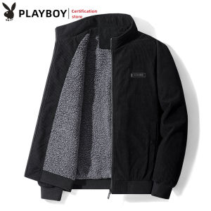 Playboy Mens Winter Lamb Plush Thickened Jacket Corduroy Popular Coat Casual Fashion