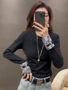 New Chinese Style Womens T-shirt Base Shirt Early Spring New European Small Shirt Unique Top Super Beautiful Long Sleeve round Neck