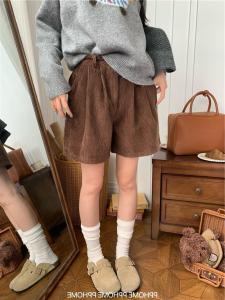 Retro Corduroy Shorts Youth Casual High Waist Straight Leg Pants Autumn New Arrival Versatile Loose Fit Comfortable Polyester Fiber