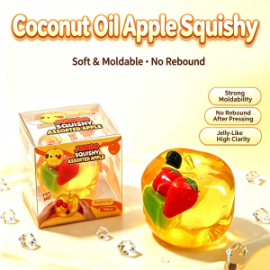 JBMBHC 3PCS Jelly Apple Squishy Toy Coconut Oil Filling Stretchy Soft Non-Toxic Fidget Toy For Stress Relief ASMR Sensory Fun Cute Relaxing Desktop Decor