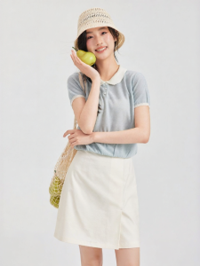 Blue Short Sleeve Summer Korean Style Light Airy Knit Top
