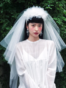 Retro Style Wedding Dress Headpiece Fluffy Tulle Flower Accessory Engagement Photo Prop Bride Gown Styling White Photography Studio