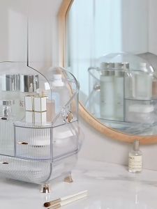 ONE-K140 K141 Rak Kosmetik Akrilik Multifungsi Penutup Anti Debu Portable / Tempat Penyimpanan Kosmetik Makeup Acrylic Orginizer Box Storage Import