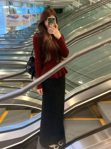 ZHENMANZI | Red Knitted Long Dress Rich Lady Style Spring 2026 New Arrival