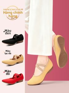 HANGONGZHU | Giày Nhảy Đế Trung Bình Dây Chéo Đầu Nhọn Mềm