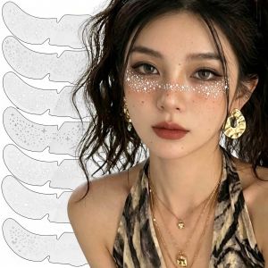 1/10x Silver Hot Stamping Freckle Tattoo Sticker Waterproof Sweatproof Temporary Face Gem Sparkle Star Party Makeup Decal Facial Glitter Patch