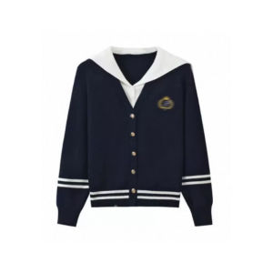 YUEZHONGWEI | Academic Style Navy Collar Fake Two-Piece Color Clash Open Cardigan Sweater