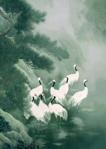 White Cranes Forest Jigsaw Puzzle 1000Pieces Paper Puzzle Japanese Nature Scene Relaxing Game Home Decor Gift