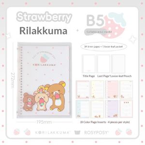 Rosyposy Korilakkuma B5 Sổ Tay Rời Dễ Thương Bìa Mềm Học Tập Hàng Ngày Viết Ghi Chú Theo Chủ Đề Dâu Tây