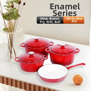 Cast Iron Enamel Pot Four Piece Set