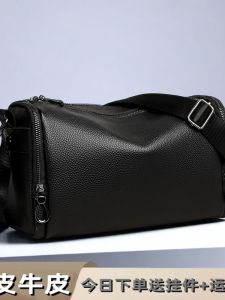 Genuine Leather Mens Backpack Commuter Single Shoulder Crossbody Bag Simple Versatile Top Layer Cowhide Large Capacity Pillow Bag