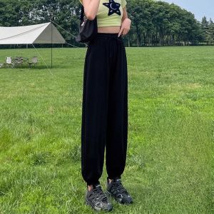 JIANGLU | Plus Size Womens Summer Ice Silk Loose 200 Pounds Sports Pants High Waist Drapey Fat MM Slimming Casual Trousers Street Style