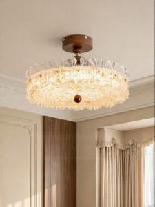 FANCY LAMP CLUB | Elegant French Luxury Glass Lotus Vintage Bedroom Ceiling Light Full Spectrum