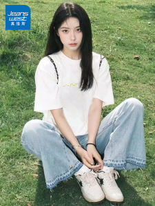 Jeanswest Summer White Short Sleeve Womens T-shirt Casual Loose Fit Pure Cotton Base Layer Shirt Versatile Comfortable Basic