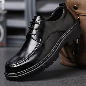 Fashionable Business Mens Derby Shoes Thick Bottom All-Match Casual Leather Shoes round Toe Rubber Outsole Ultra-Leather Inner