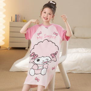 SHAPRA | Cartoon Print Girls Cotton Short Sleeve Nightgown