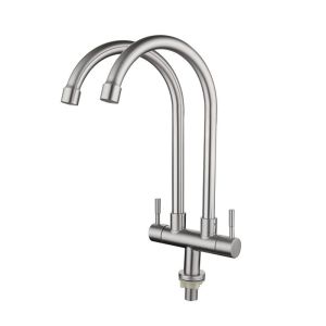 304 Stainless Steel Kitchen Faucet Double Handle Rotatable