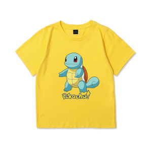 Bandai | Pokémon Pikachu Childrens Short-sleeved T-shirt for Boys - Cartoon Style Fashionable Loose-fitting 100% Cotton Top
