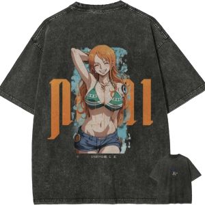 Bandai | Áo Thun One Piece Nami Gợi Cảm Phong Cách Anime Chất Liệu Cotton Kiểu Dáng Streetwear Retro In Họa Tiết Tay Ngắn Cổ Tròn Dành Cho Nam Và Nữ